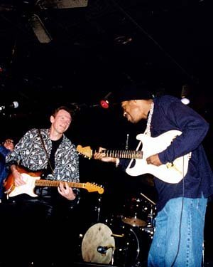 w_eric_gales.jpg -  Jamming with one of Mason's favorite guitarist, Eric Gales  Memphis, Tn. 1999  Photo by: Todd Wolfson 